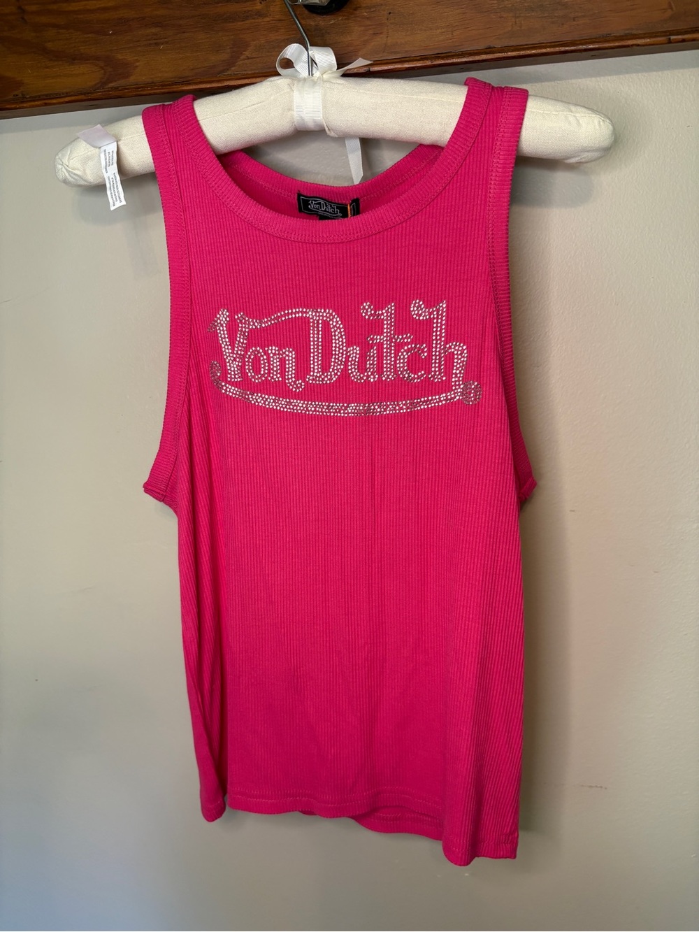 Von Dutch Y2K Pink Rhinestone Logo Tank NWT